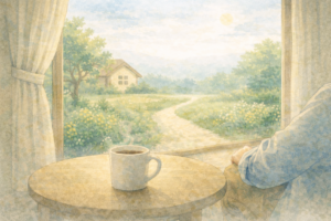 判断を一度保留したあと、窓辺で静かな時間を過ごしながら気持ちが落ち着いていく様子