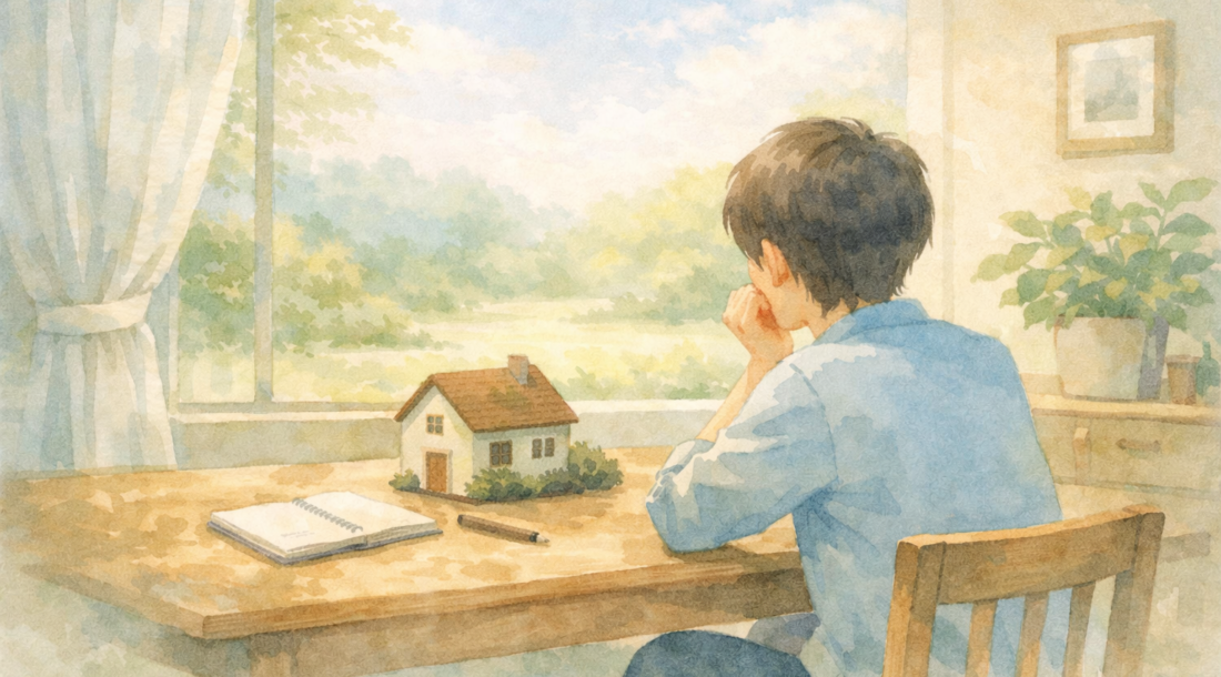 家を建てるか迷いながら落ち着いた空間で考えている様子